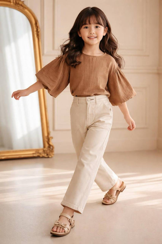 Krem Kanvas Pantolon