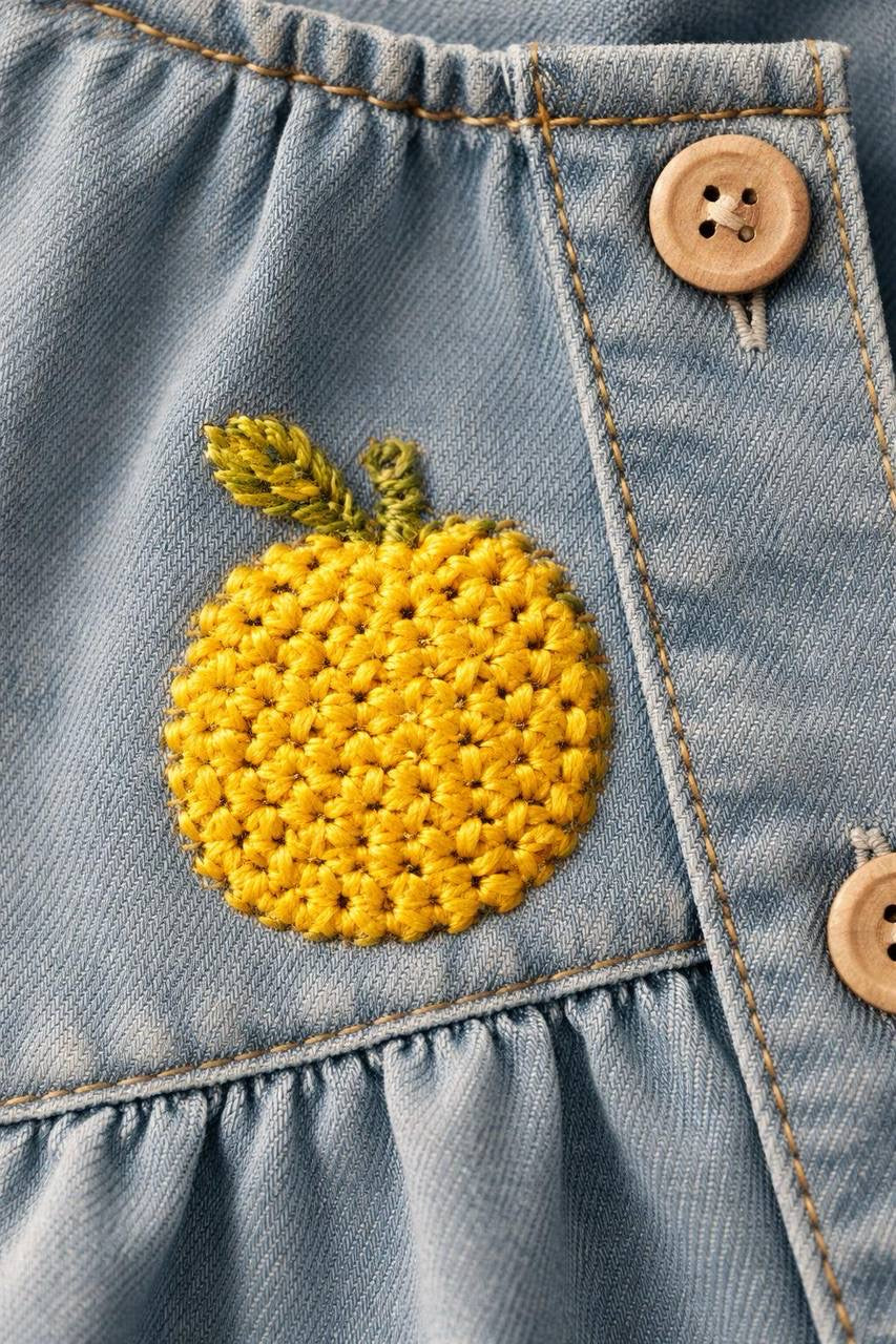 Mandalina Nakışlı Denim Elbise