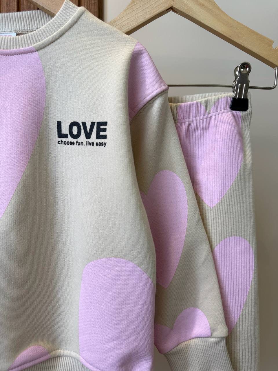 Kalp Baskılı İkili Takım-Krem