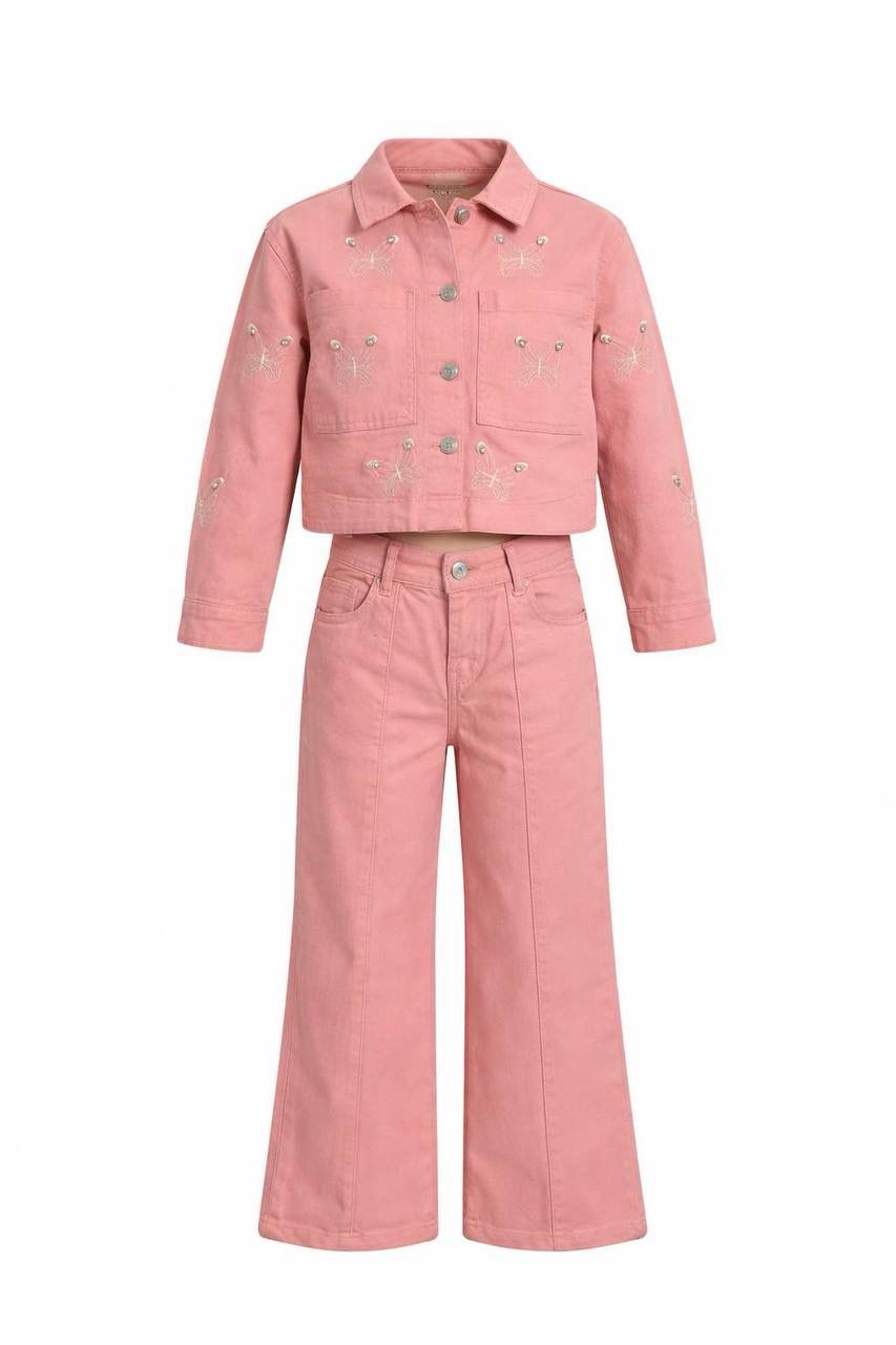 Kelebek İşlemeli Taşlı Ceketli Takım