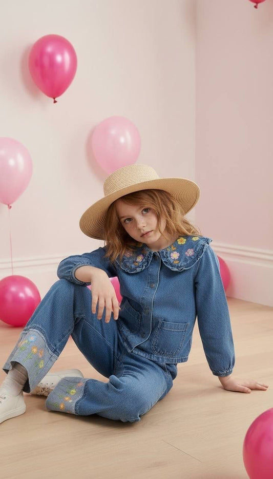 Nakış İşlemeli Denim İkili Takım