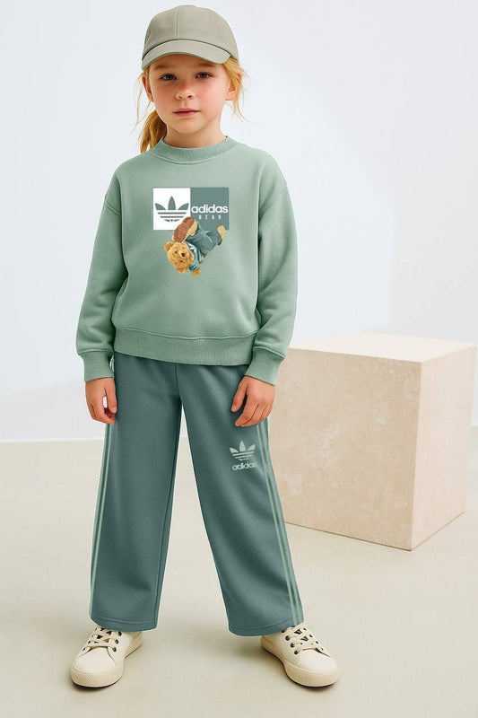 ADS Bear Baskılı İkili Takım-Yeşil