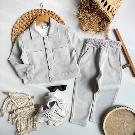 3'lü Gofre Kumaş Kumaş Takım Gri(1-6 Yaş)