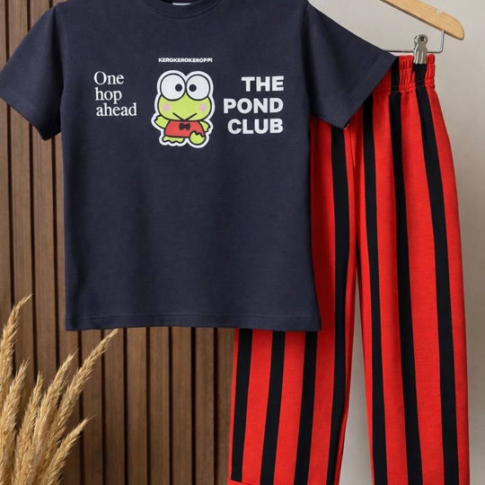 Frog Baskılı Çizgili Takım