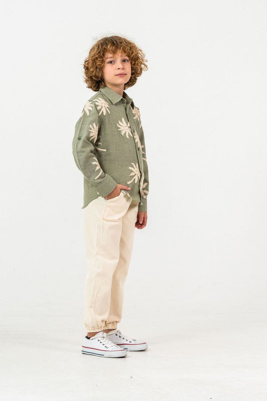 Palmiye Kabartmalı Gömlek&Pantolon Takım