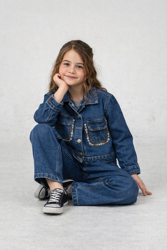 Çiçek Nakışlı Kot Takım