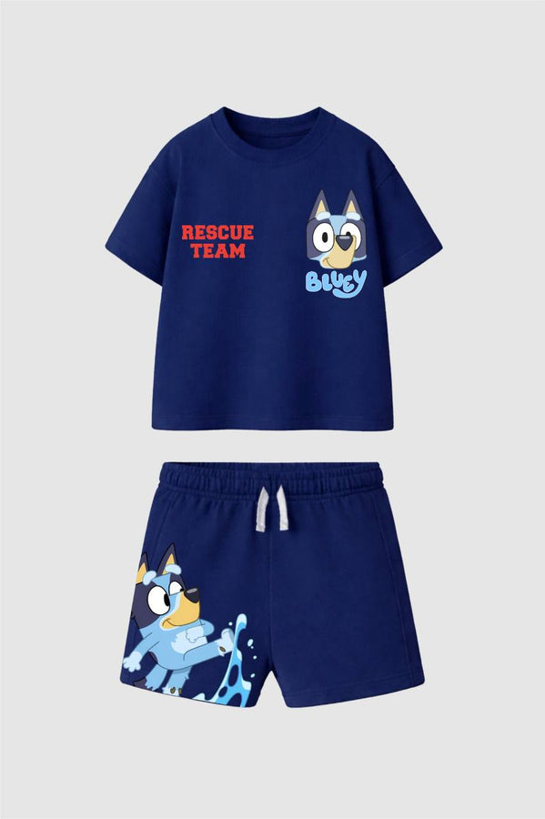 Erkek Çocuk "Bluey - Rescue Team" Baskılı Şortlu Takım