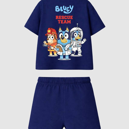 Erkek Çocuk "Bluey - Rescue Team" Baskılı Şortlu Takım
