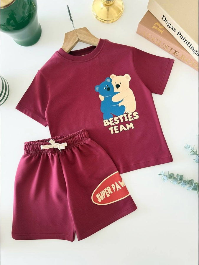 Erkek Çocuk "Besties Team" Baskılı Şortlu Takım