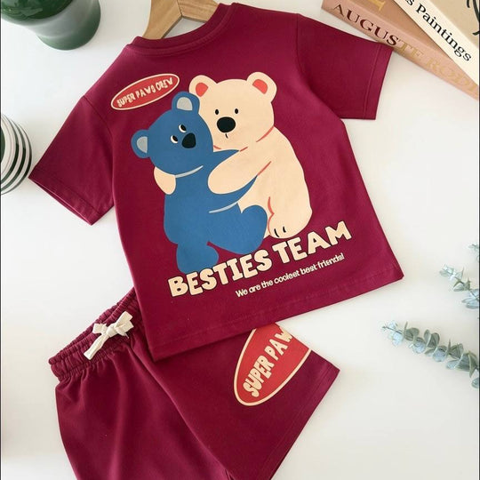 Erkek Çocuk "Besties Team" Baskılı Şortlu Takım