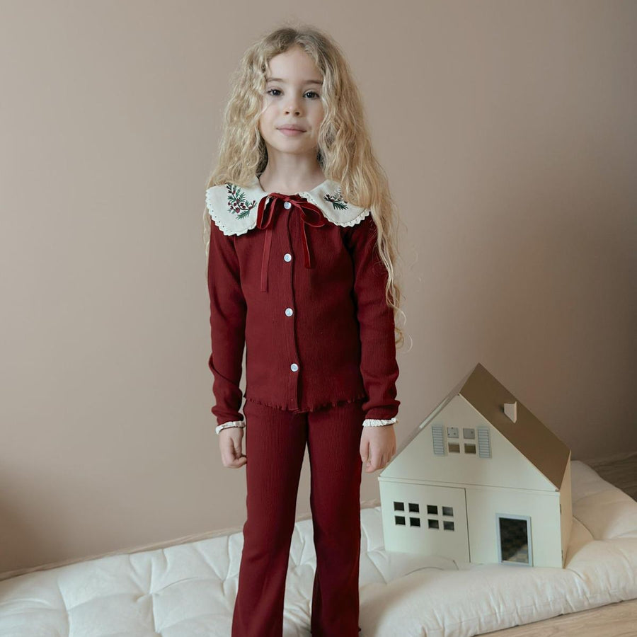 Bebe Yaka Taytlı Takım(Bordo)