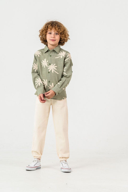 Palmiye Kabartmalı Gömlek&Pantolon Takım