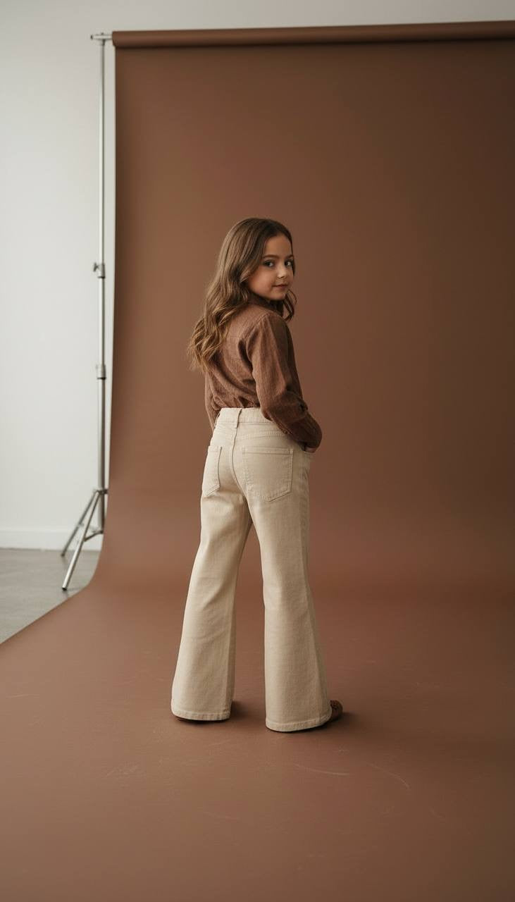 Bej İspanyol Paça Kanvas Pantolon