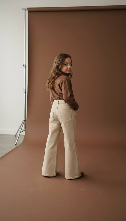 Bej İspanyol Paça Kanvas Pantolon