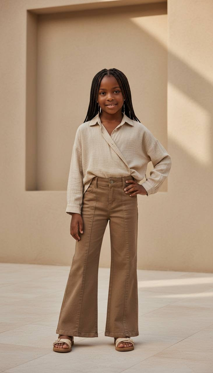 Kahverengi İspanyol Paça Kanvas Pantolon