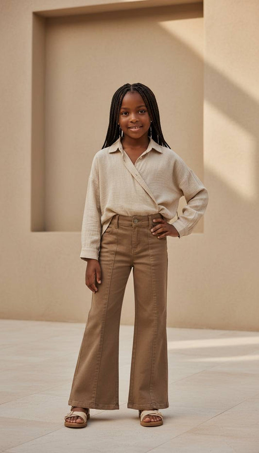 Kahverengi İspanyol Paça Kanvas Pantolon