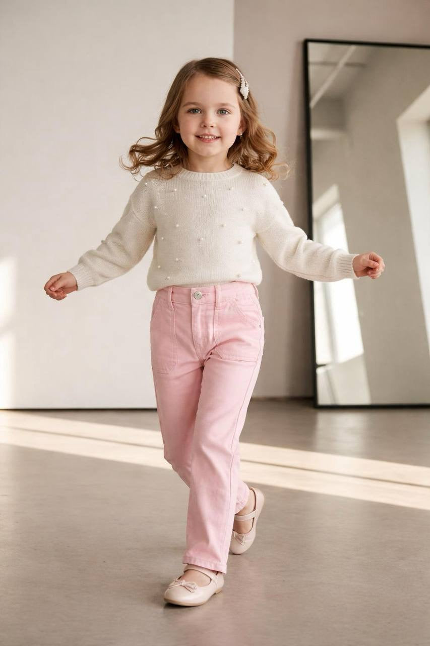 Pastel Pembe Kanvas Pantolon