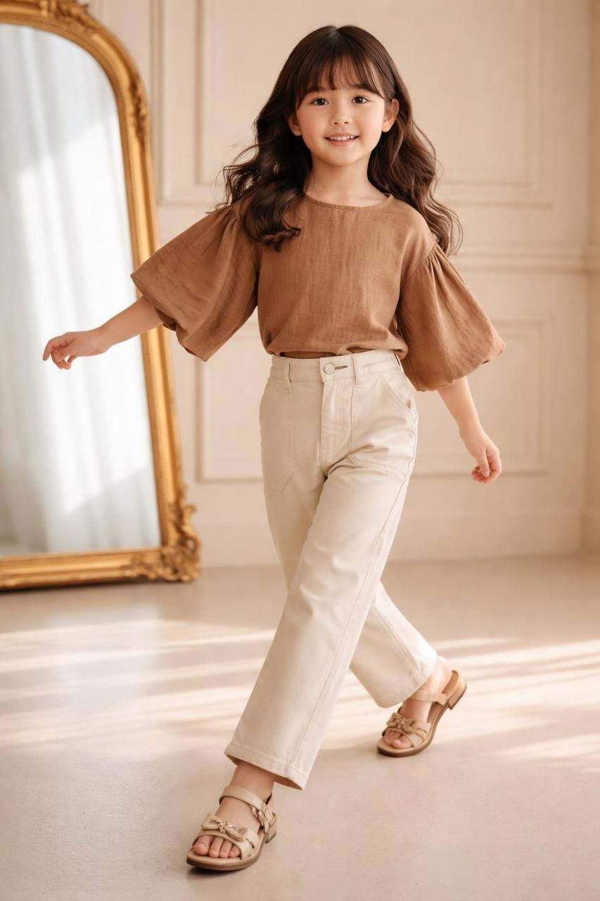 Krem Kanvas Pantolon