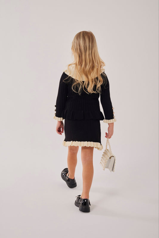 Siyah İnci Detaylı Triko Etek Ceket Takım