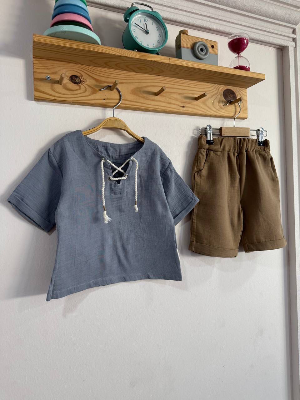 Müslin Tişört antrasit-kahve İkili Takımı