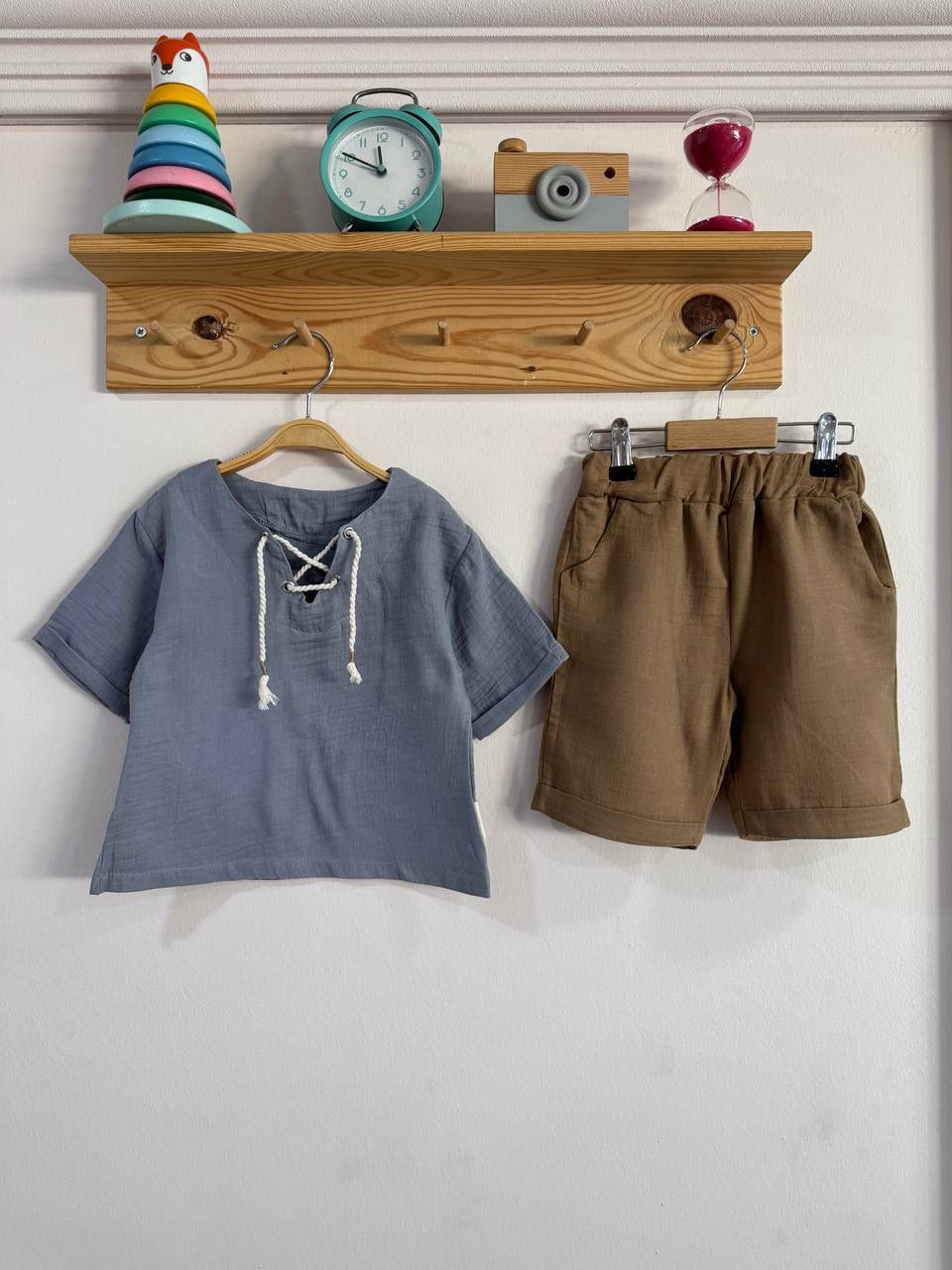 Müslin Tişört antrasit-kahve İkili Takımı