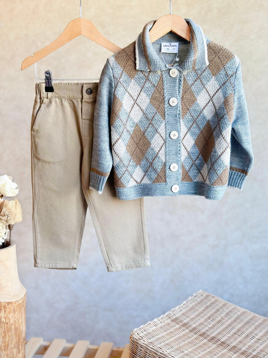 Triko Hırka Canvas Pantolon İkili Takım