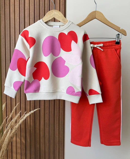 Kalp Desen Baskılı İkili Takım