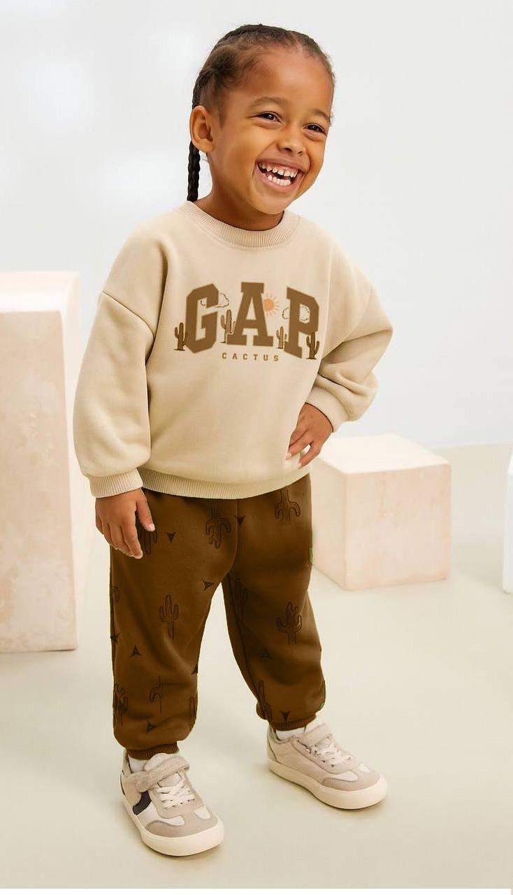 GAP Kaktüs Desen Baskılı İkili Takım-Kahverengi