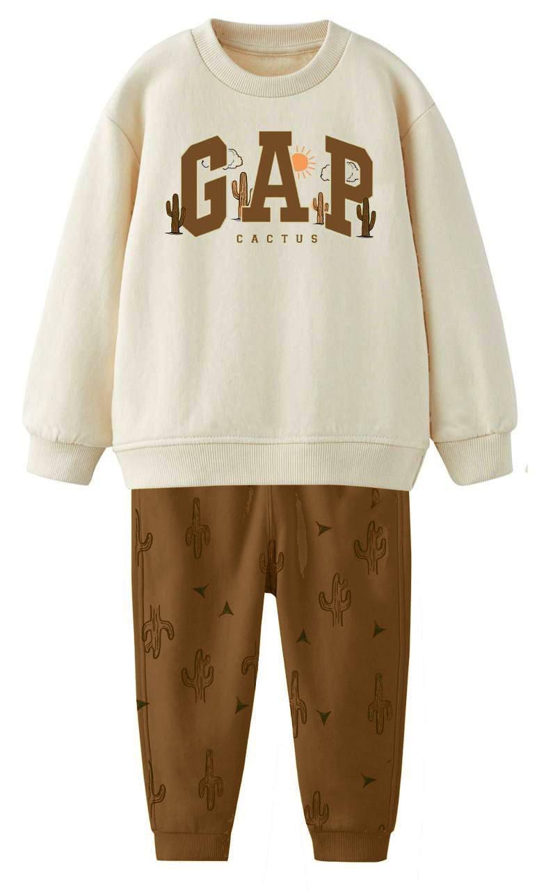 GAP Kaktüs Desen Baskılı İkili Takım-Kahverengi