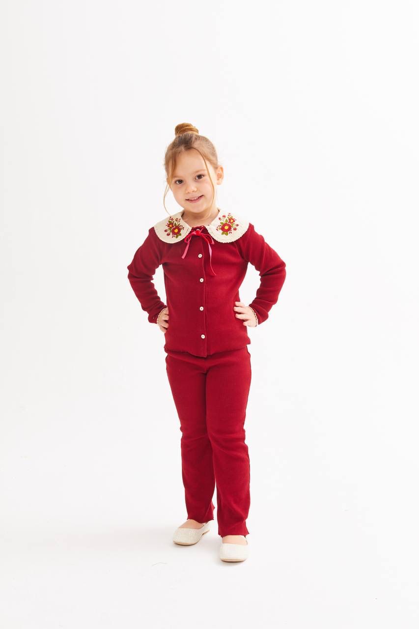Bebe Yaka Taytlı İkili Takım-Kırmızı
