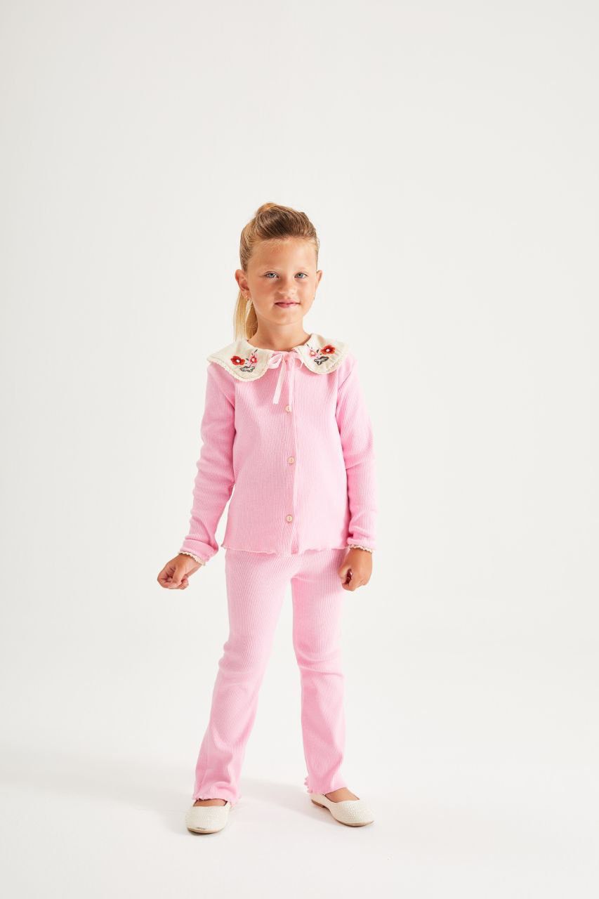 Bebe Yaka Taytlı İkili Takım-Pembe