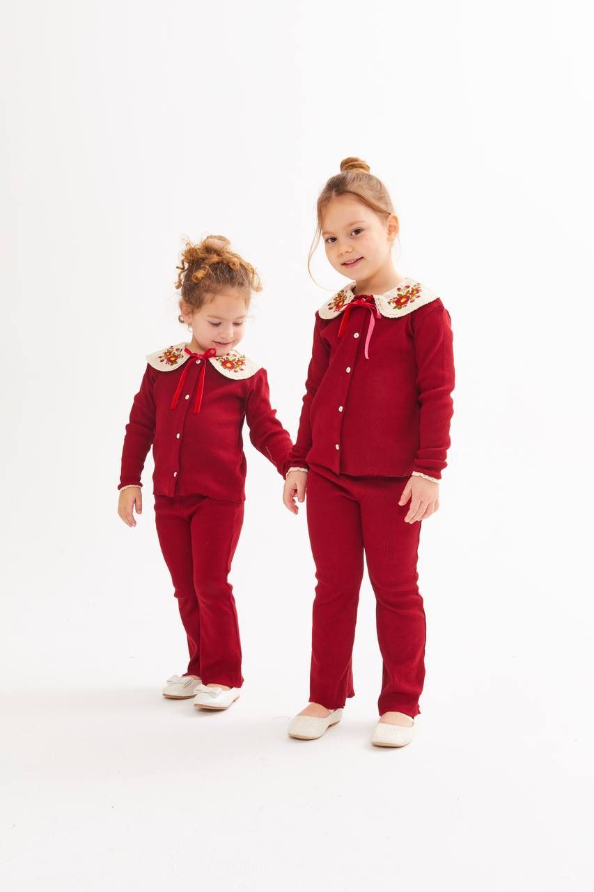 Bebe Yaka Taytlı İkili Takım-Kırmızı