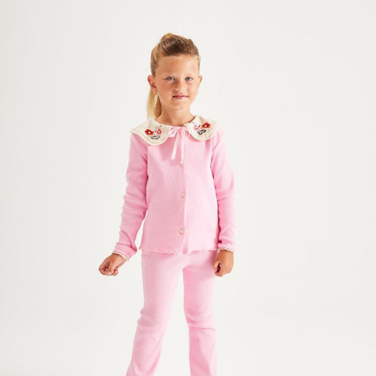 Bebe Yaka Taytlı İkili Takım-Pembe