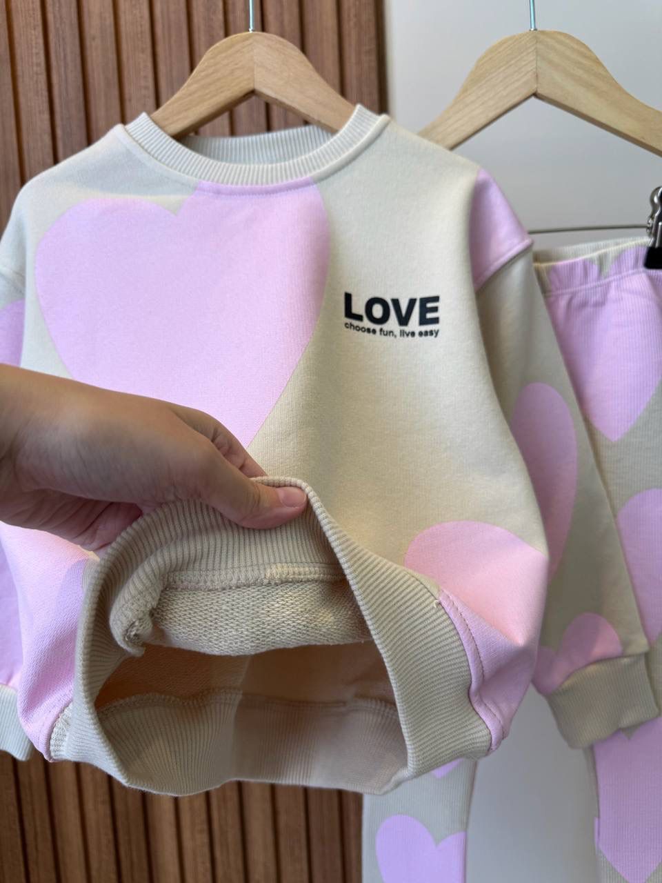 Kalp Baskılı İkili Takım-Krem