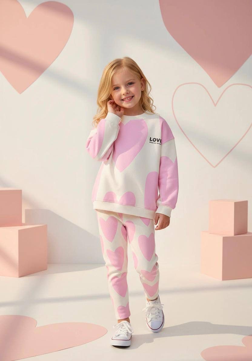 Kalp Baskılı İkili Takım-Krem