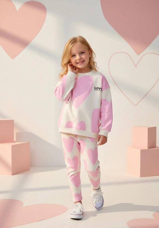 Kalp Baskılı İkili Takım-Krem