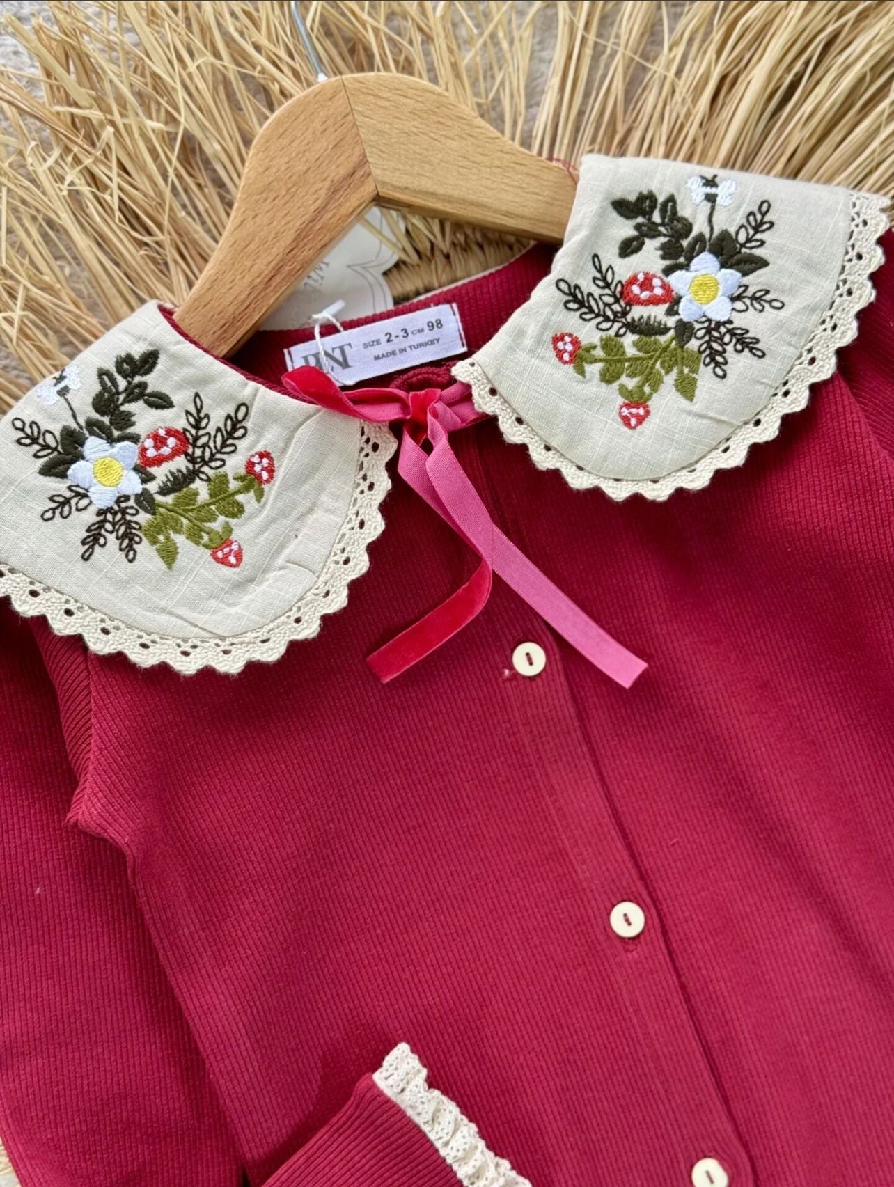 Bebe Yaka Taytlı İkili Takım-Kırmızı