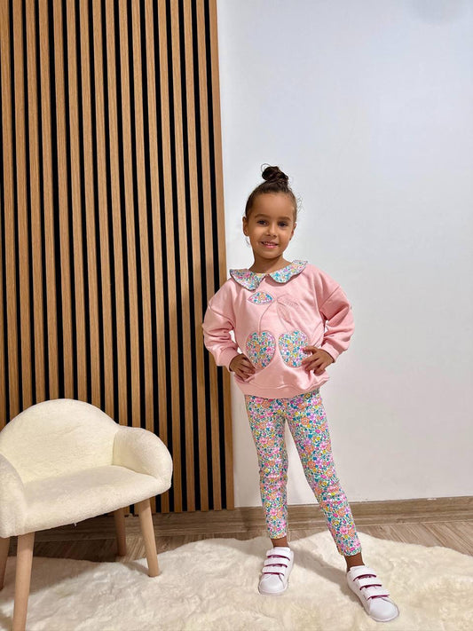 Renkli Kiraz Baskılı İkili Takım