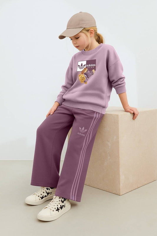 ADS Bear Baskılı İkili Takım-Mor