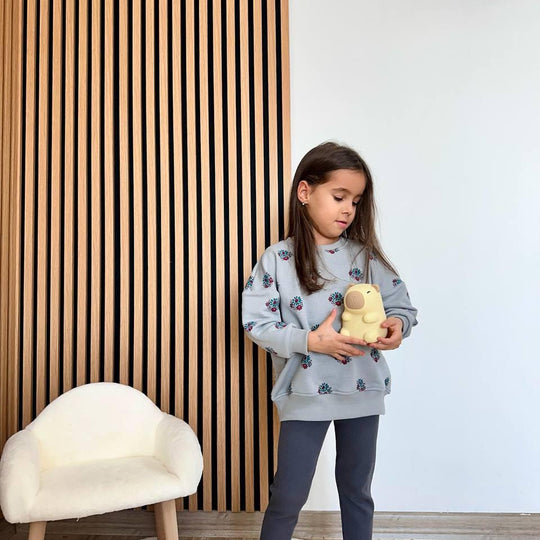 Pamuklu Çiçek Deseni Sweatshirt & Tayt Takımı