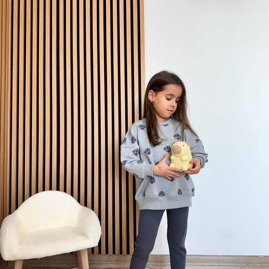 Pamuklu Çiçek Deseni Sweatshirt & Tayt Takımı