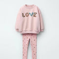 "LOVE" Temalı Pembe Pamuklu Takım