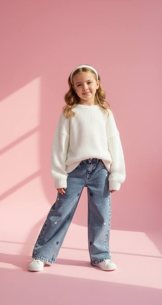 🌟 Shining Star Wide-Leg Denim Pantolon