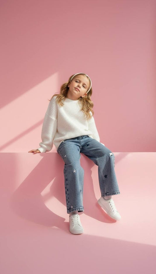 🌟 Shining Star Wide-Leg Denim Pantolon