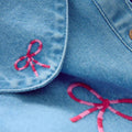 Fiyonk Nakışlı Bebe Yaka Denim Elbise
