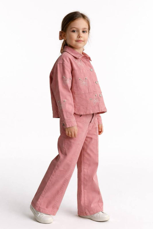 Kelebek İşlemeli Taşlı Ceketli Takım