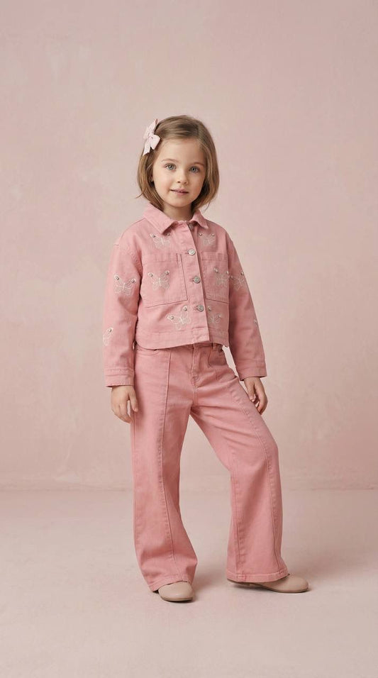 Kelebek İşlemeli Taşlı Ceketli Takım