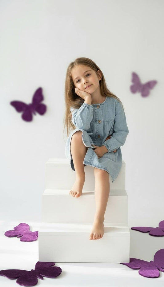 Çiçek Detaylı Kot Elbise