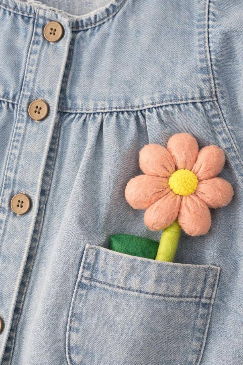 Çiçek Detaylı Kot Elbise