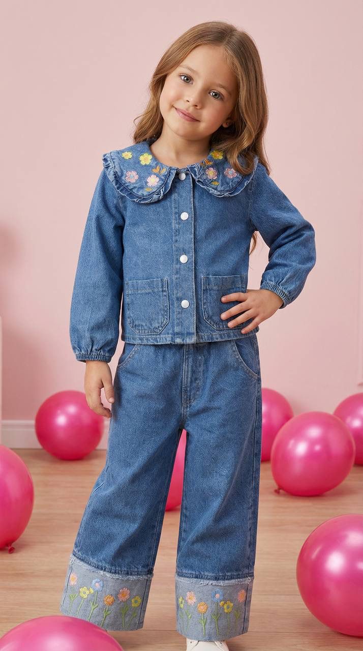 Nakış İşlemeli Denim İkili Takım